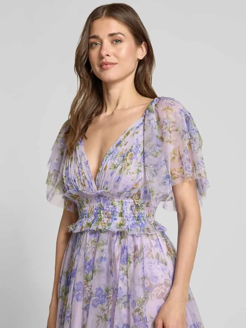 Lace & Beads cocktailjurk van mesh met V-hals lila, foto 4