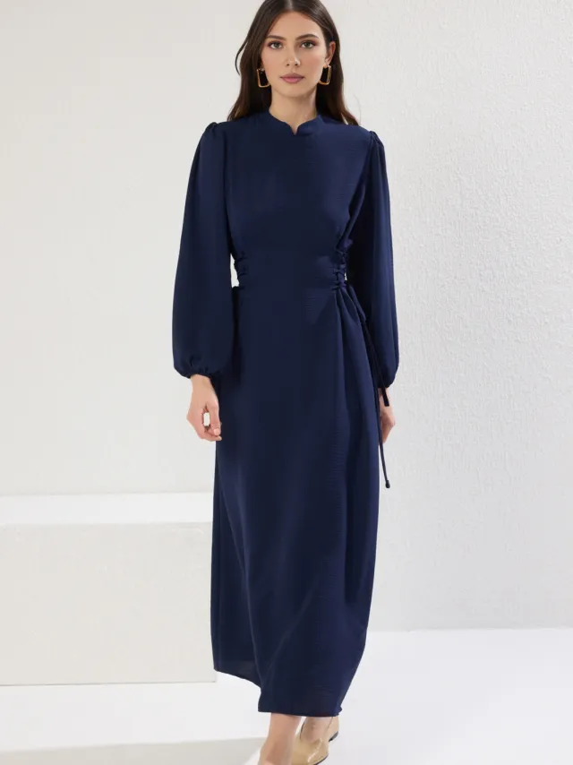 Trendyol Modest Dames Donkerblauw Effen Maxi Lang Casual A-lijn Modest Jurken Marineblauw/Blauw