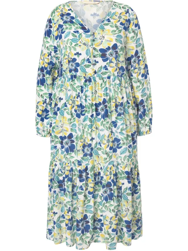MIAMODA Dames - Maxi-jurk A-lijn bloemenpatroon volant - Off-white