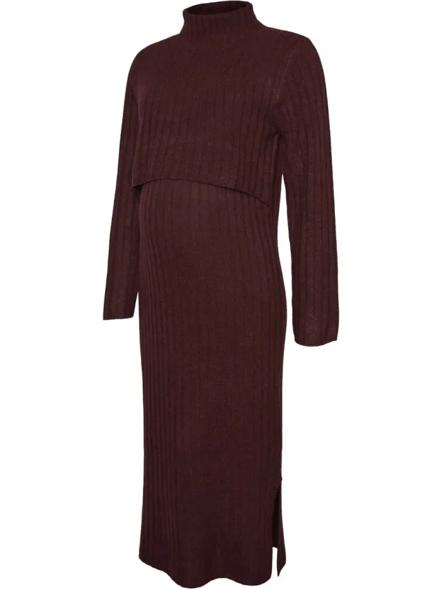 Mamalicious MLSUNIVA JUNE LS KNIT MIDI DRESS 2F NOOS - Dames - Mini jurken windsor wine