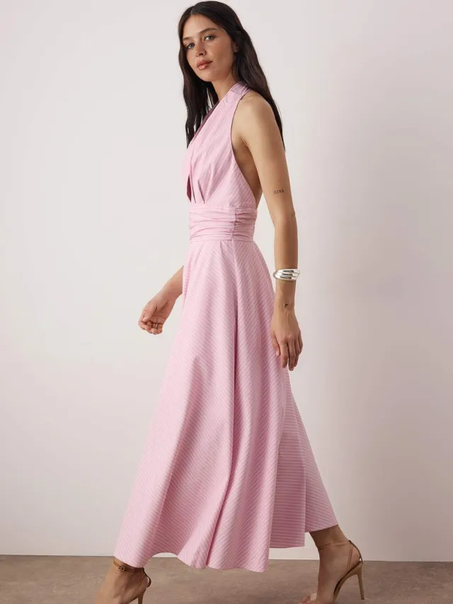 Trendyol TRENDYOLMİLLA Dames Roze Effen Midi Mouwloos Avond / Dagelijks Skater Jurken