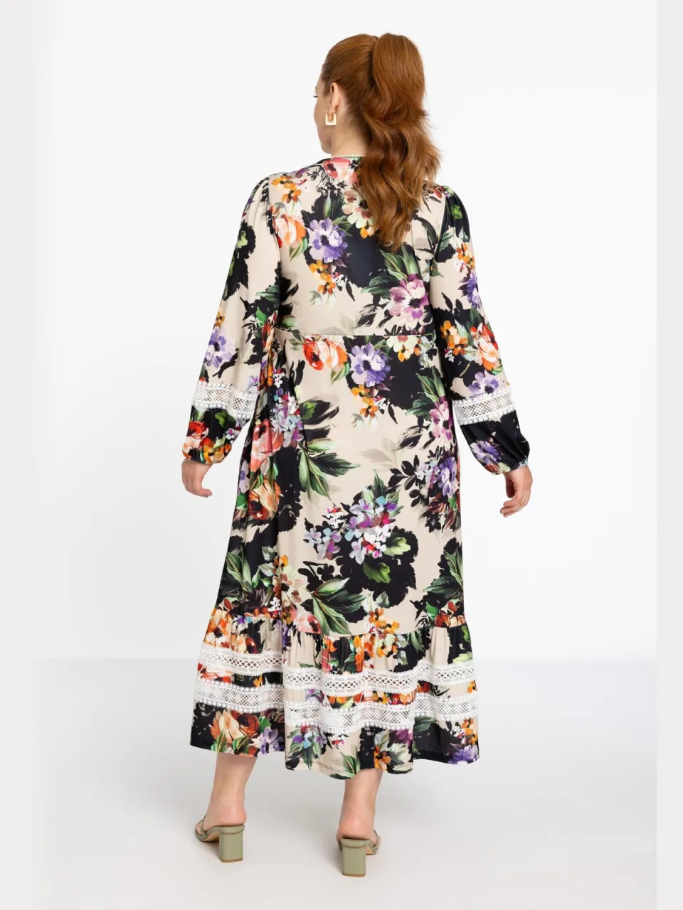 Yoek Jurk met kant BOUQUET | Bruin, foto 2