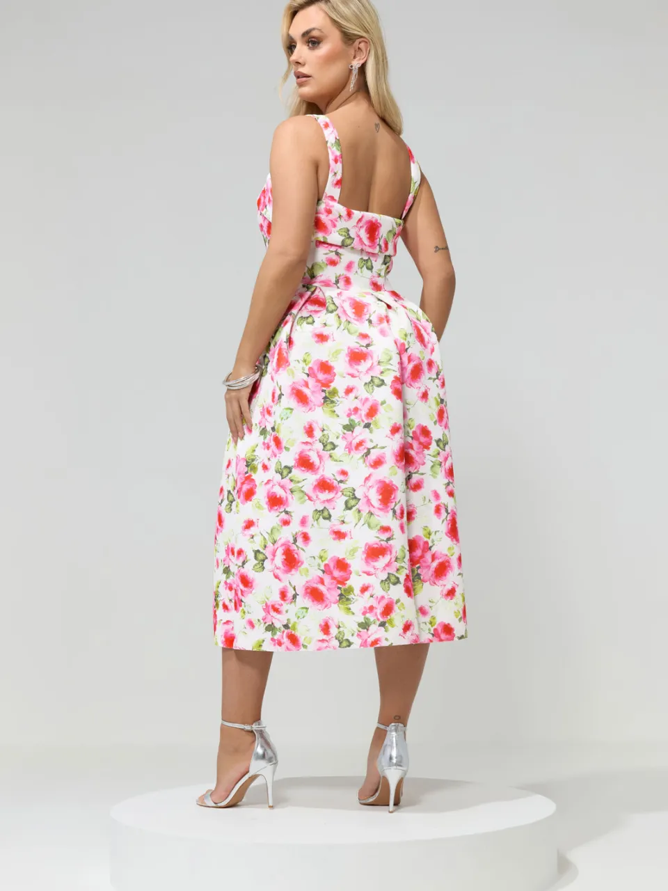 Yours London Witte Midijurk Met Bloemenprint En Vierkante Hals, foto 3
