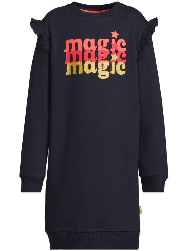Orange Stars Jeanne fleece sweatjurk donkerblauw