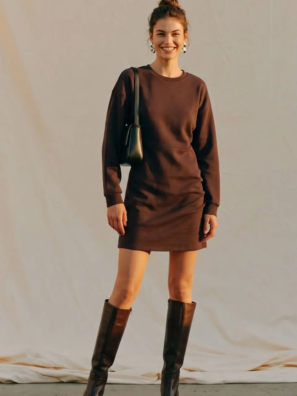 Vero Moda x Wehkamp midi sweatjurk - bruin, foto 4
