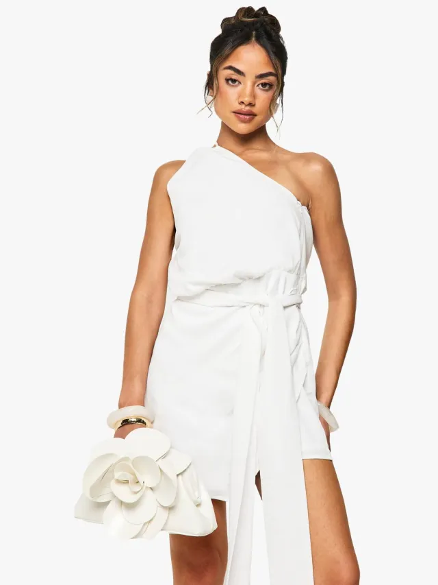 boohoo Dames Linnenlook Wikkel Detail Mini Jurk Wit