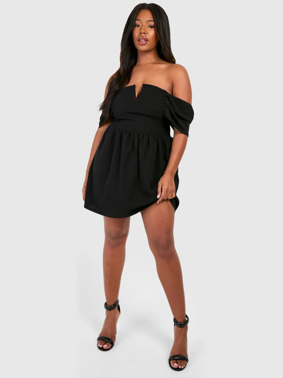boohoo Dames Plus Bardot Drop Shoulder Skater Jurk zwart, foto 2