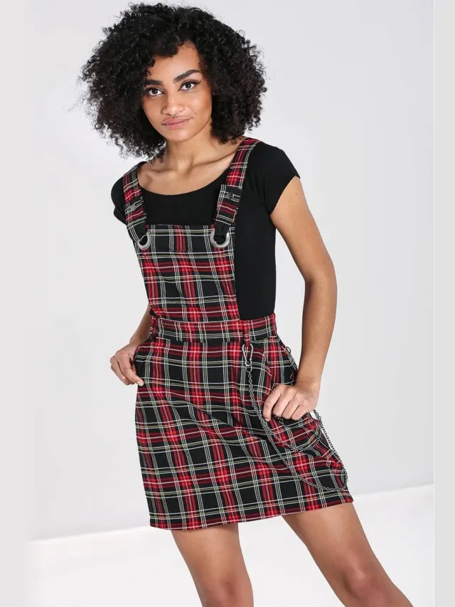 Hell Bunny Clash Pinafore Dames Midi-jurk - zwart/rood Zwart;Rood