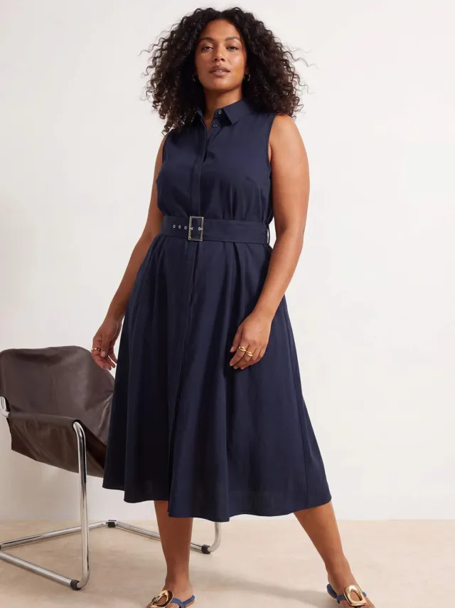 Trendyol Curve Dames Donkerblauw Effen Midi Mouwloos Blousejurk Grote maten Jurk Marineblauw/Blauw