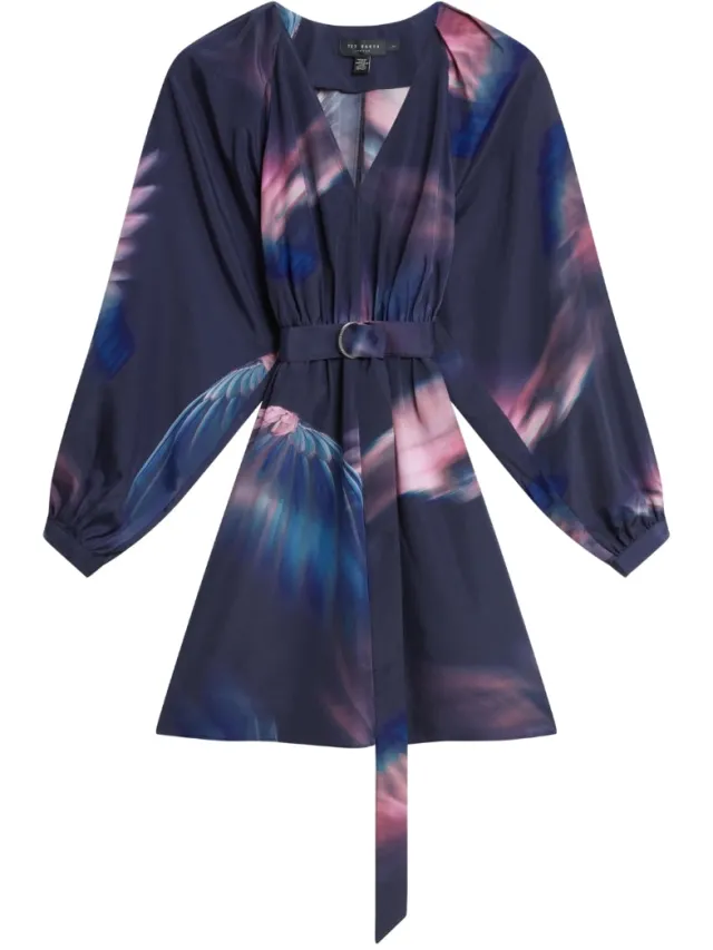 Ted Baker Alte Bedrukte Marineblauwe Mini-jurk Met Riem, foto 2