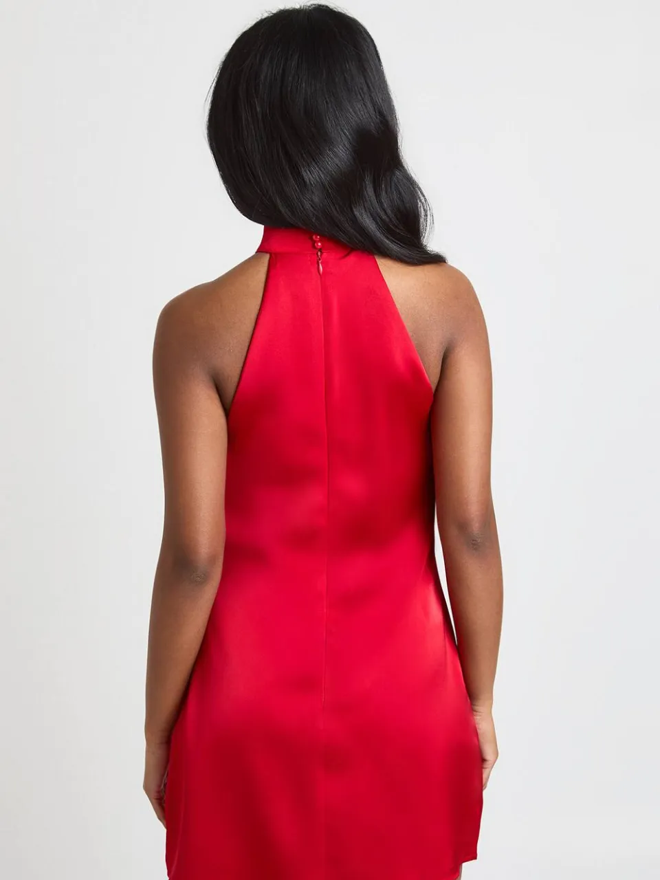 boohoo Dames Satijnen Hoge Hals Shift Jurk rood, foto 3