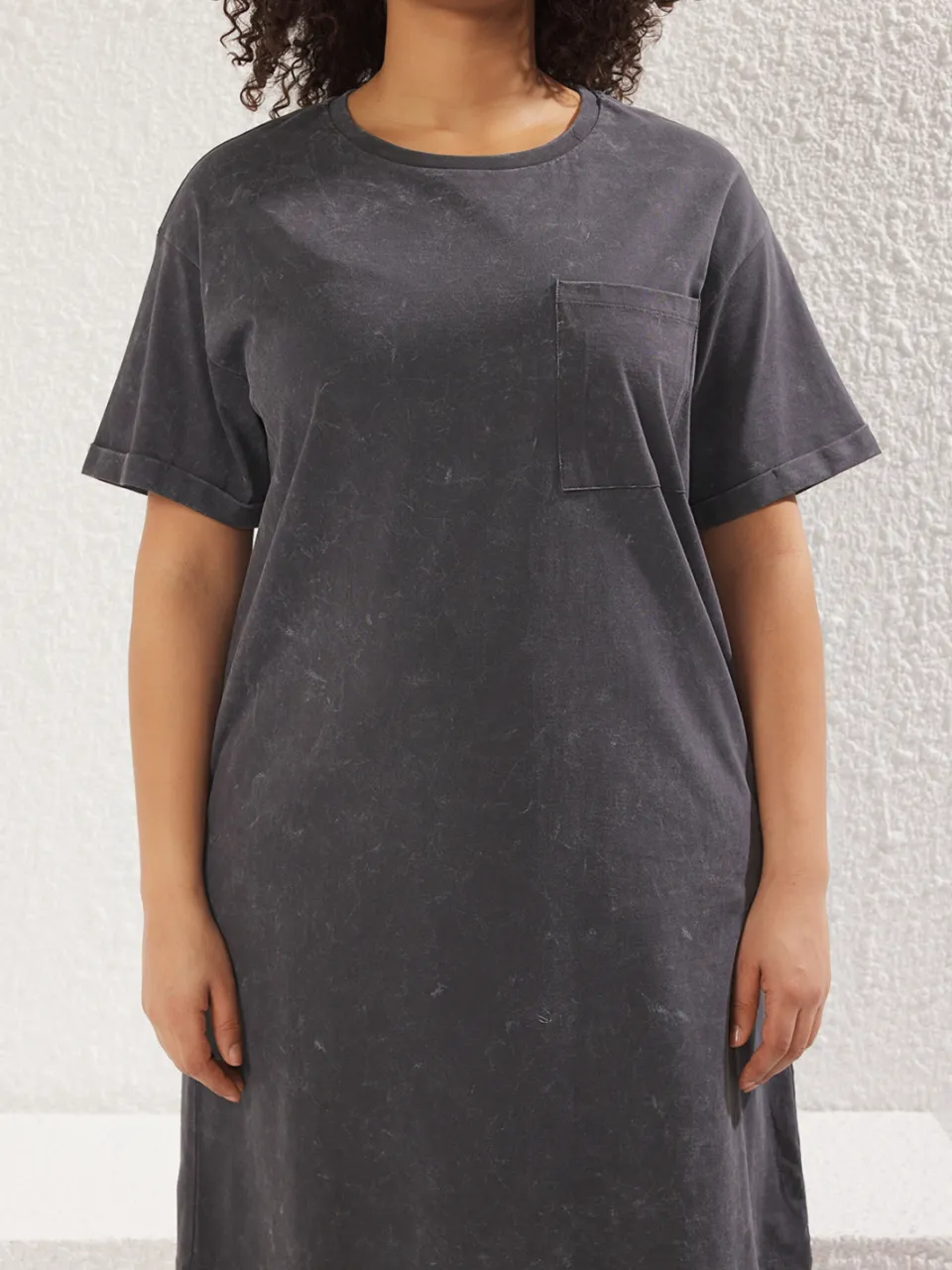Trendyol Curve Dames Grijs Effen Kort / Mini Kort Casual T-shirt Jurk Grote maten Jurk, foto 2