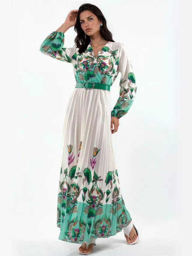MSN Collection Bloemen Midi-jurk met Ceintuur Veelkleurig