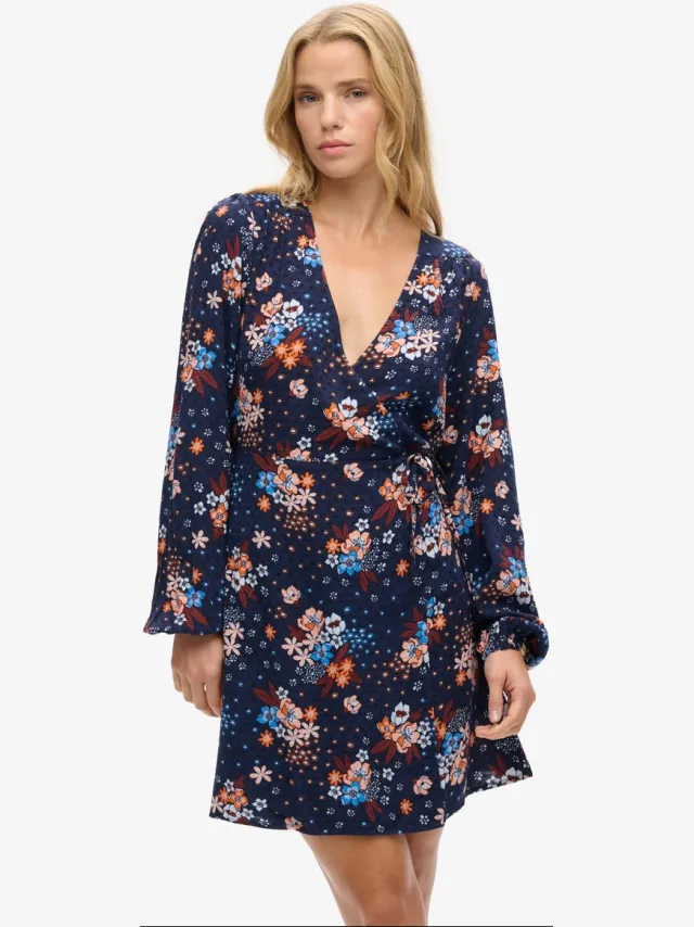 Superdry Mini-wikkeljurk met print - Dames - Jurken Doris Floral Navy