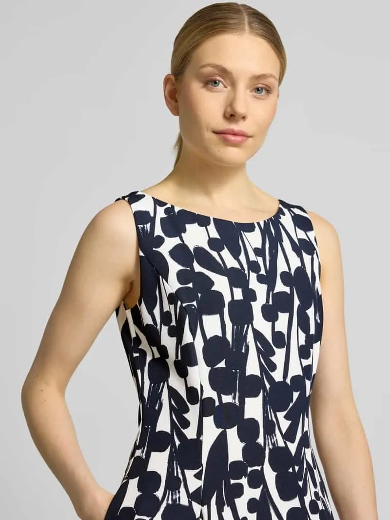Vera Mont Knielange cocktailjurk met all-over motief marineblauw, foto 3