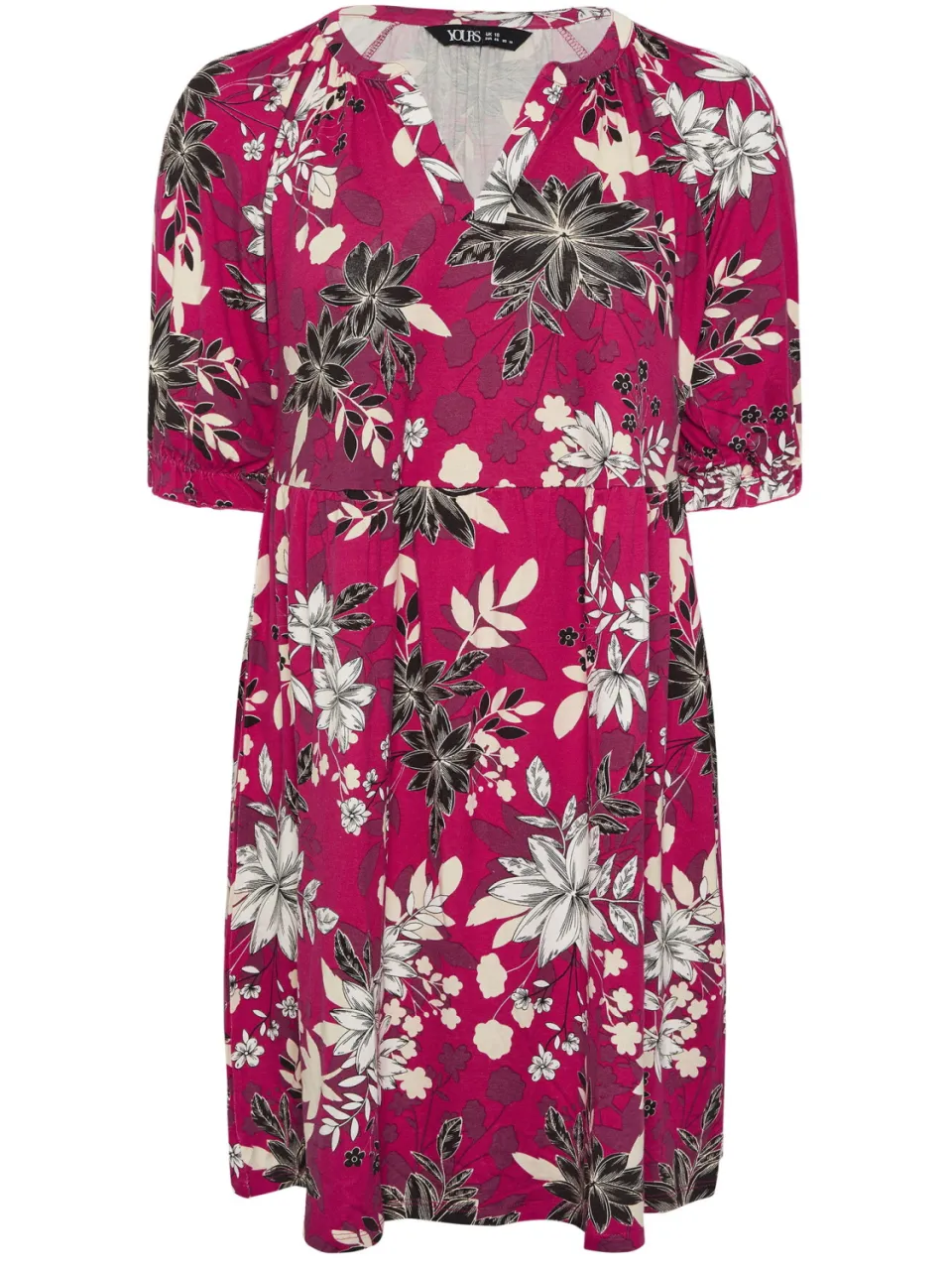Yours Mini Jurk Met Bloemenmotief En Inkeping In De Hals In Roze/Wit-52, foto 3
