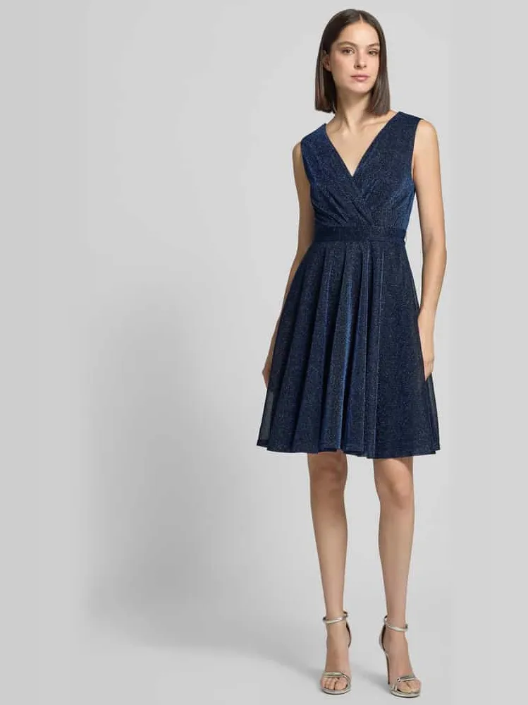 Apricot Knie-lange jurk in wikkellook marineblauw, foto 3