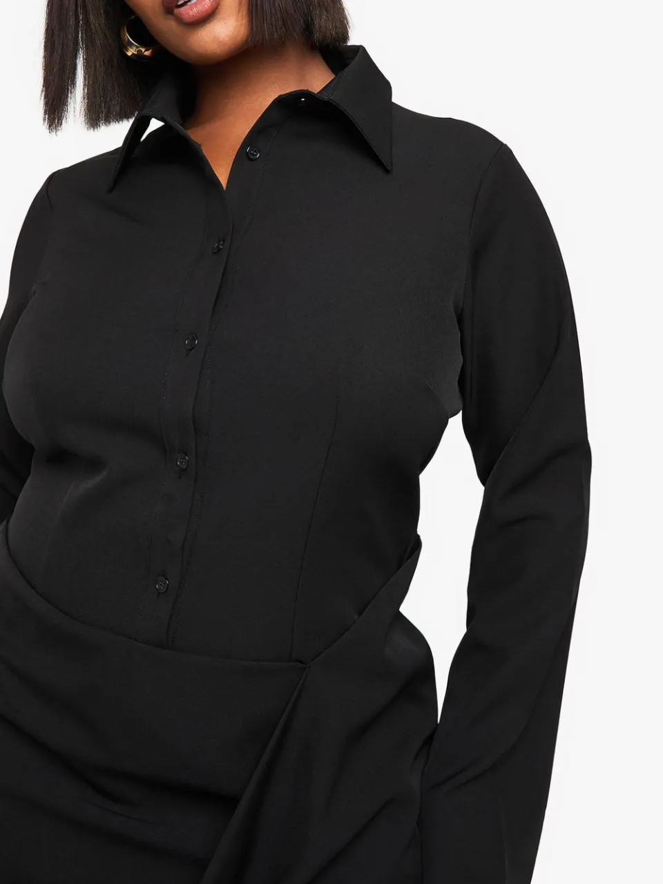 boohoo Dames Plus Shirtjurk met draperende voorkant zwart, foto 3