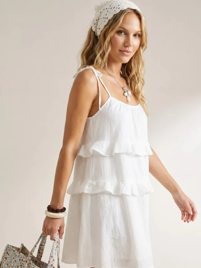Trendyol TRENDYOLMİLLA Dames Wit Effen Midi Kort Strandkleding Recht Strandjurken