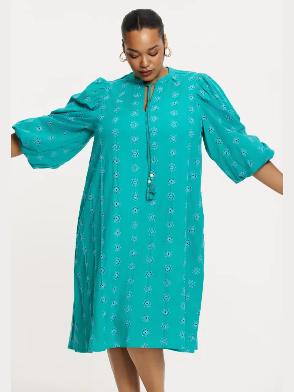 Yoek Jurk broderie anglaise | Turquoise, foto 2