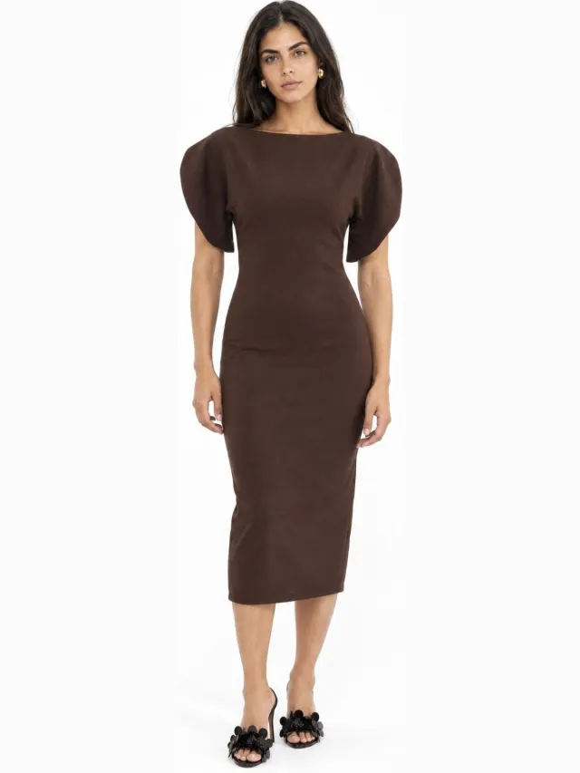 Busem Dames midi-jurk met ronde hals Bruin