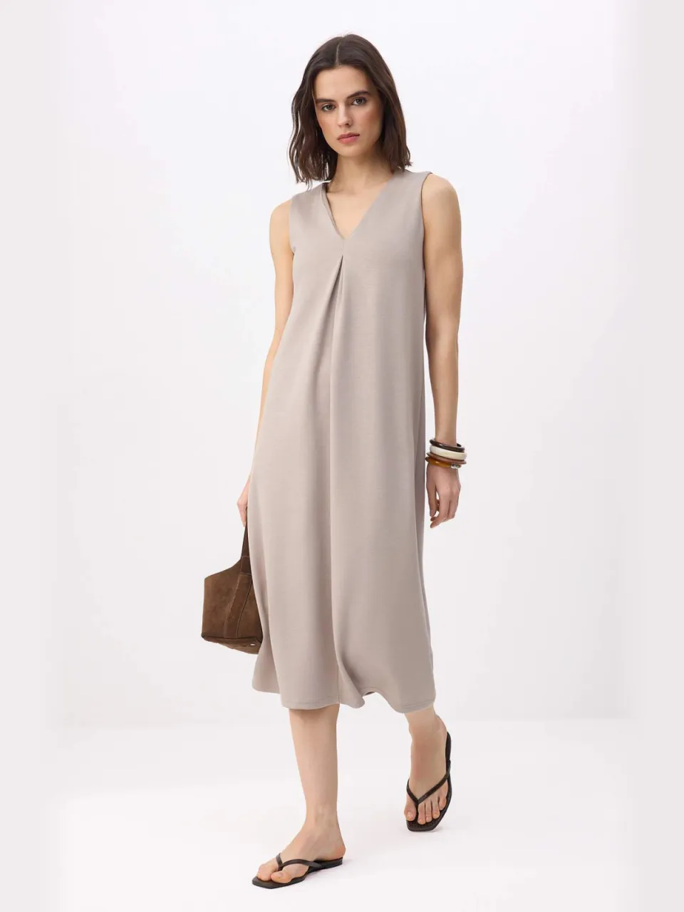 Trendyol TRENDYOLMİLLA Dames Beige Effen Midi Mouwloos Recht Jurken, foto 2