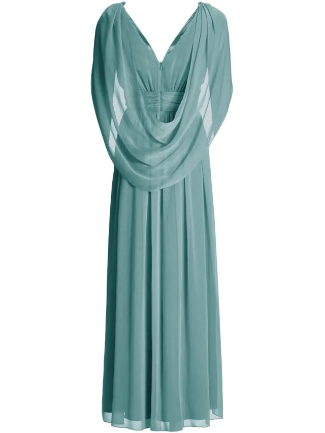 Swing Avondjurk Dames – Crinkle Chiffon – Sjaalcape – Tealgroen – 46 /