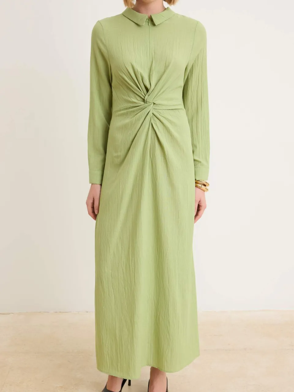Trendyol Modest Dames Donkerblauw Effen Maxi Lang Casual Recht Modest Jurken Kaki