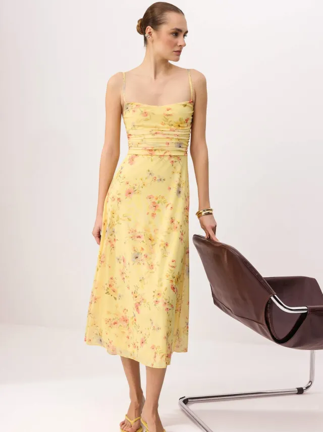 Trendyol TRENDYOLMİLLA Dames Meerkleurig Abstract Midi Mouwloos A-lijn Jurken Veelkleurig