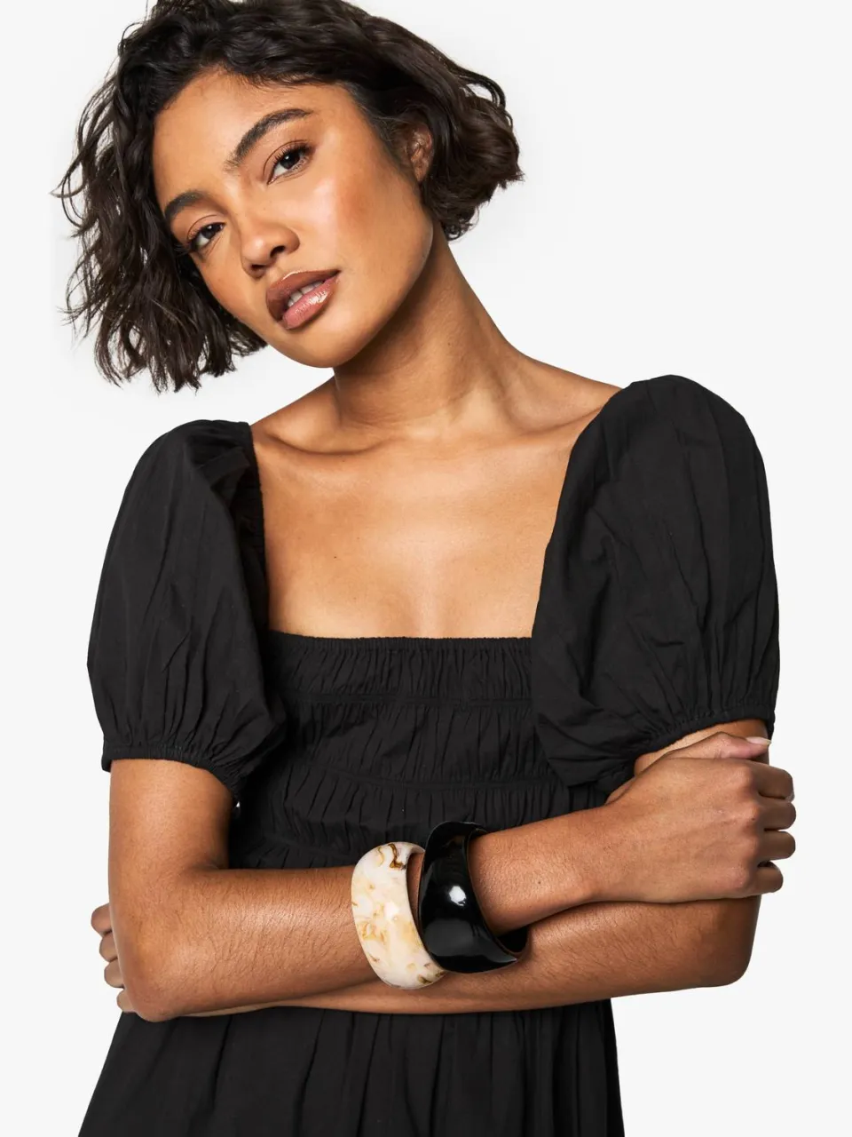 boohoo Dames Lange pofmouw geraffineerde midaxi-jurk zwart, foto 3