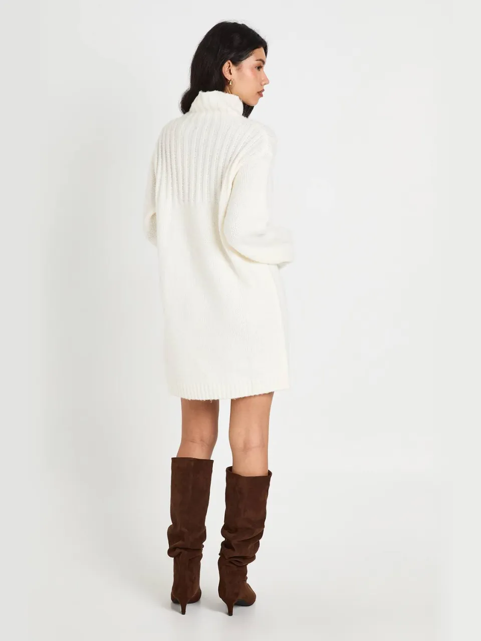 boohoo Dames Oversized Gebreide Mini-trui-jurk Met Hoge Col crème, foto 3