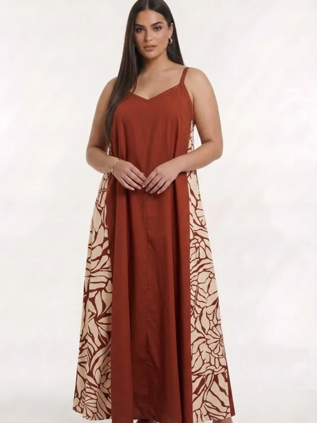 Yoek Swing maxi jurk baksteenrood Bordeaux