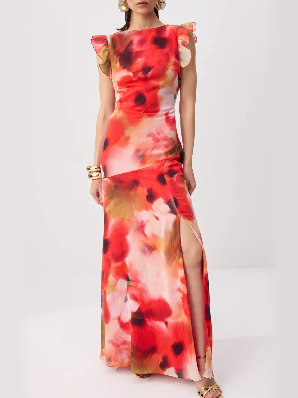 Trendyol TRENDYOLMİLLA Dames Meerkleurig Bloemen Maxi Kort Recht Avond & Gala Jurk veelkleurig, foto 2