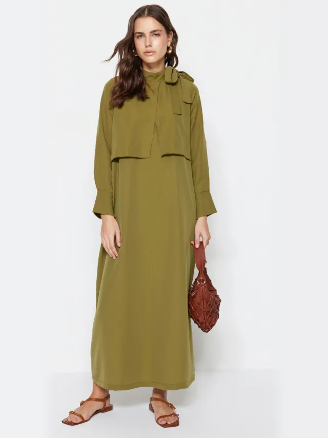 Trendyol Modest Dames Kaki Effen Maxi Lang Casual A-lijn Modest Jurken