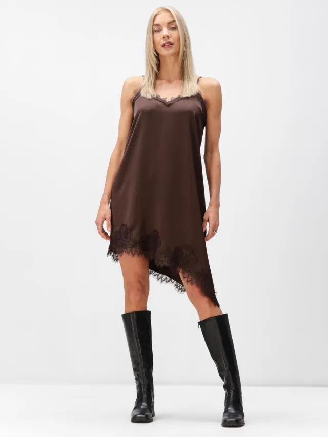 Object Dames Jurken Objnaline Reg Slip Lace Dress - Bruin