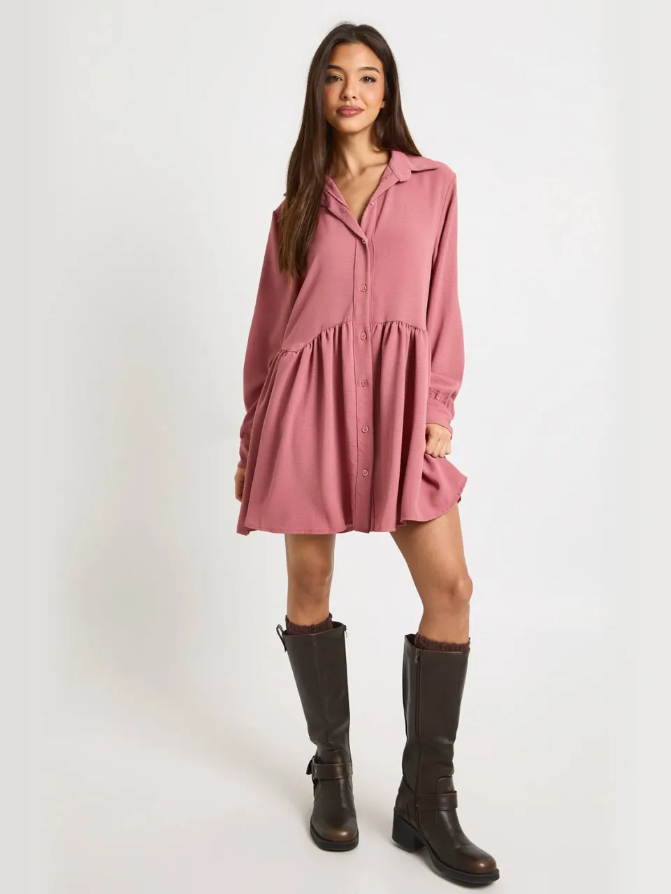 boohoo Dames Gehamerde smockjurk met volumemouwen roos, foto 2