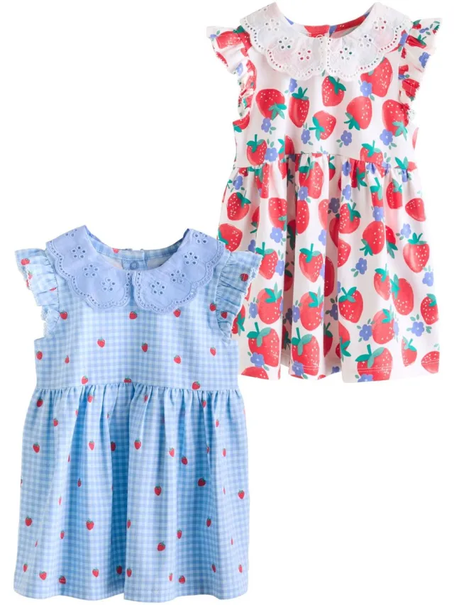 Next Meisjes - Set van 2 babyjurkjes met korte mouwen - Blauw
