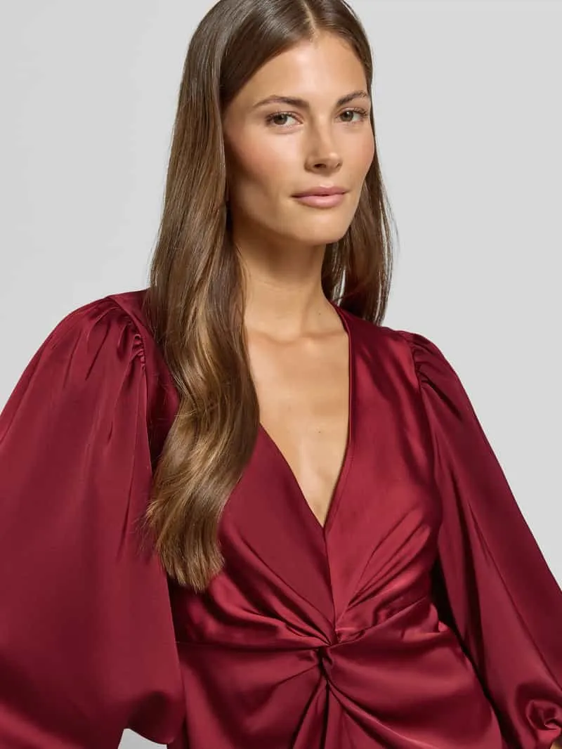 Yas Cocktailjurk met knoopdetail en v-hals model 'THEA' bordeaux, foto 4