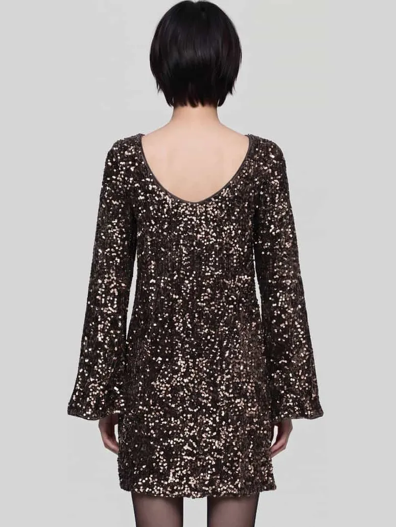 Only paillettenjurk donkerbruin/goud, foto 6
