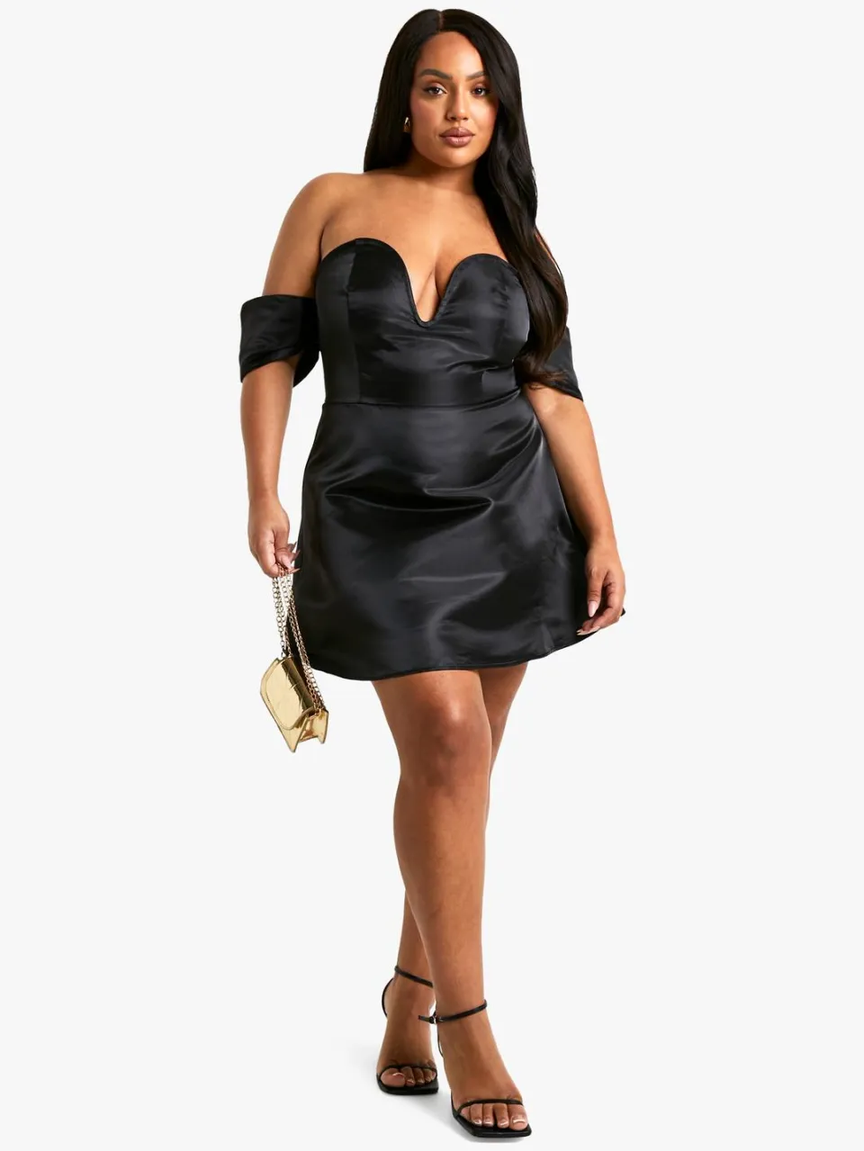 boohoo Dames Plus Drop Shoulder V Plunge Skaterjurk zwart, foto 2