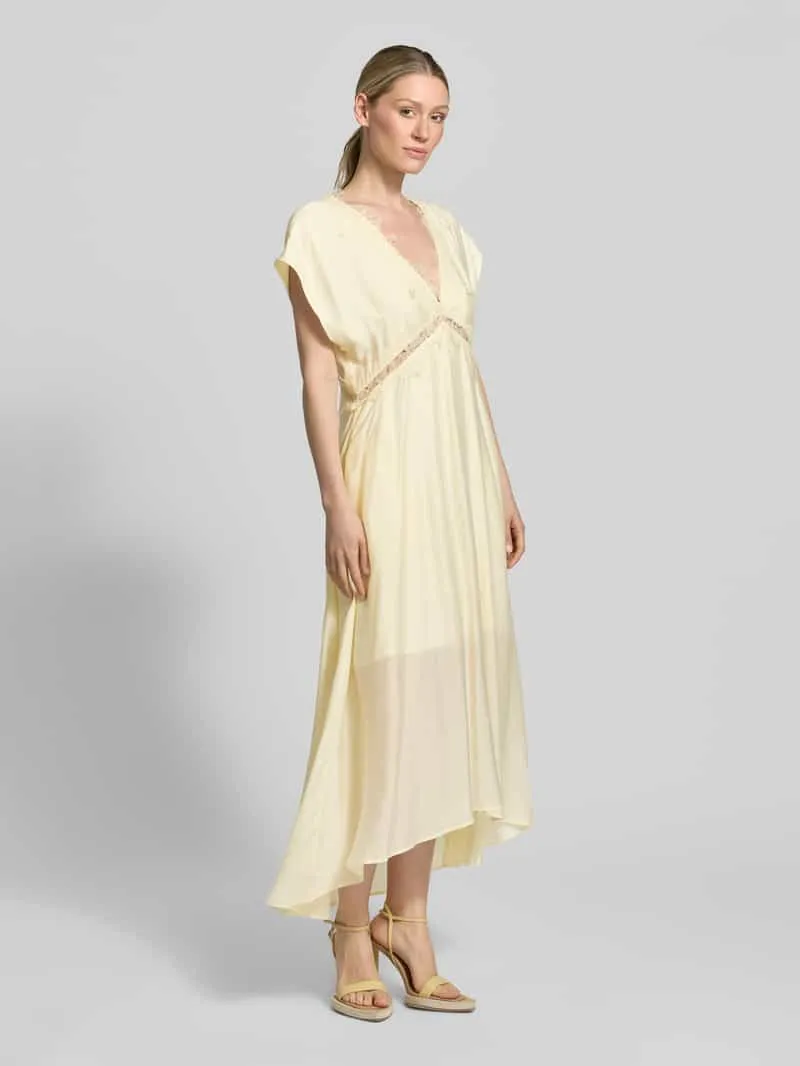 Cph Muse midi-jurk met V-hals en kant model 'MOLLY' lichtgeel, foto 4
