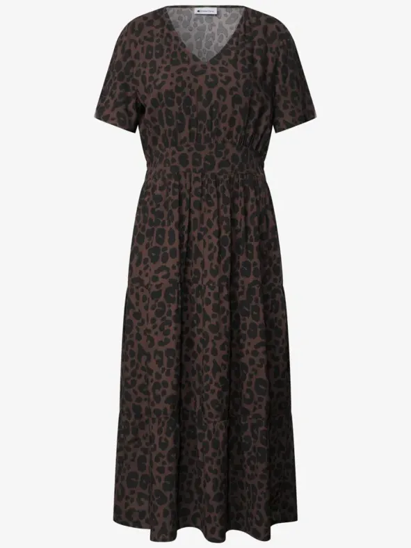 Street One Midi-jurk met print en smokdetail bruin, foto 3