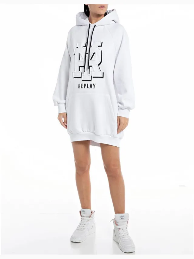 Replay W9057a.000.22706 Lang Mouw Jurk Wit 2XS Vrouw