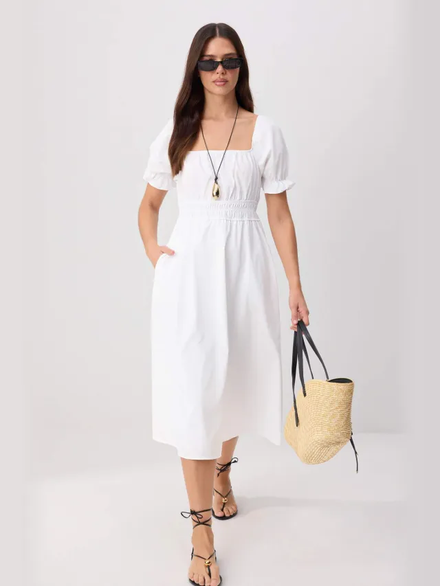 Trendyol TRENDYOLMİLLA Dames Ecru Effen Midi Kort Casual Skater Jurken