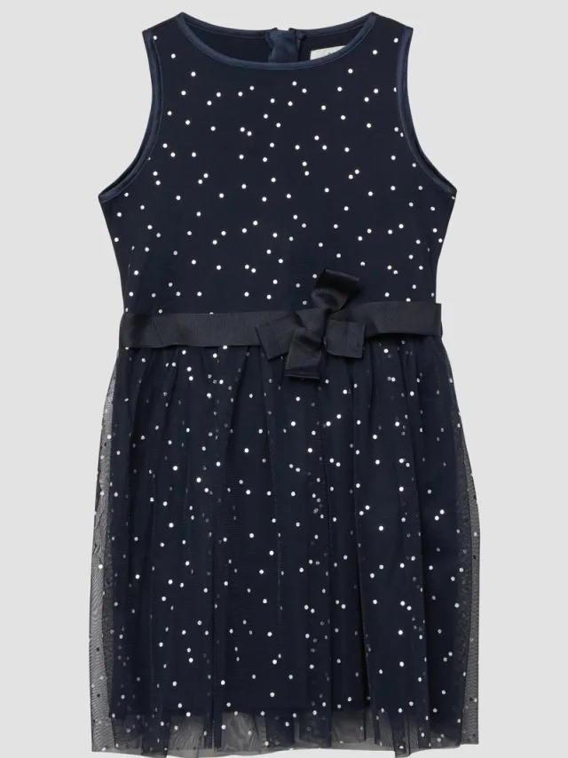 S.Oliver female - Korte jurk met zilveren stippen en riem navy