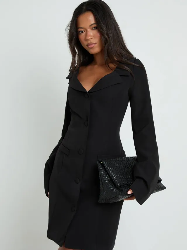 boohoo Dames Lange Bardot Getailleerde Blazer Jurk Zwart