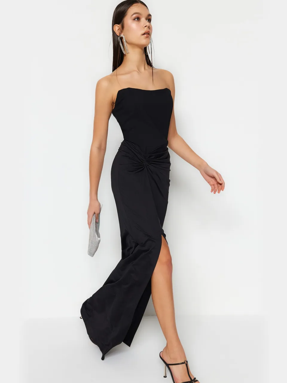 Trendyol TRENDYOLMİLLA Dames Zwart Effen Maxi Mouwloos Diploma-uitreiking / Gala Recht Avond & Gala Jurk, foto 2