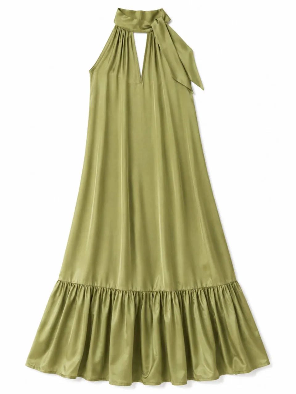Freebird viscose halter maxi jurk - groen, foto 2