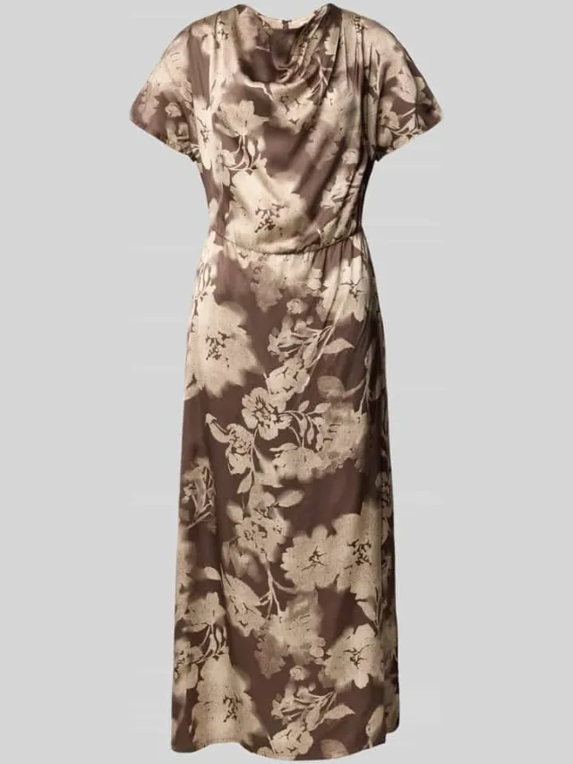 Jake*s Collection midi-jurk van viscose met cascadehals donkerbruin, foto 2