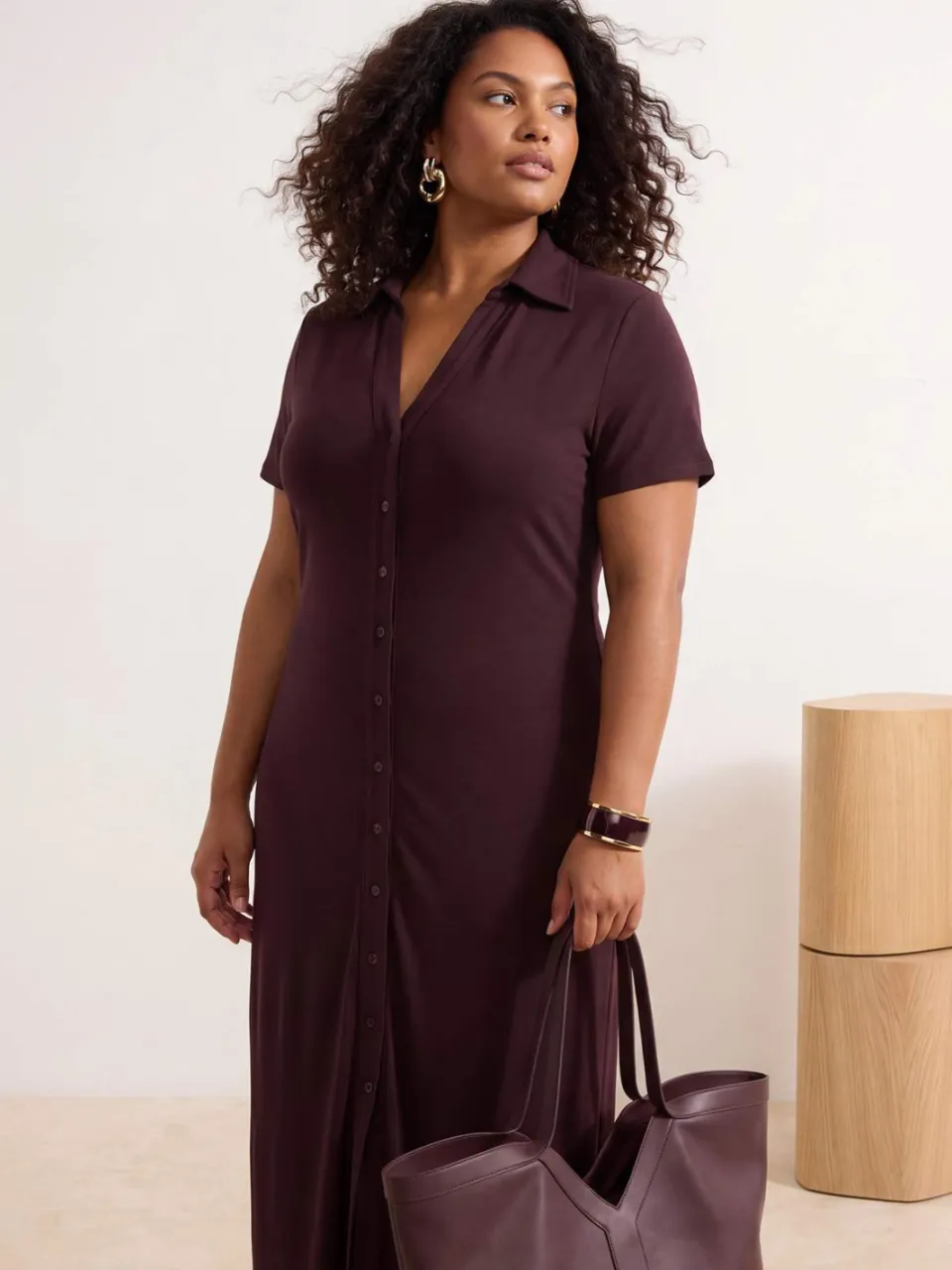 Trendyol Curve Dames Bruin Effen Maxi Kort Recht Grote maten Jurk, foto 2